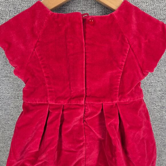 JACADI PARIS RED VELVET BABY DRESS – SIZE 18M – BOW WAIST – 100% COTTON - Picture 9 of 9